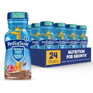 PediaSure Grow & Gain with Immune Support, 27 Vitamins & Minerals for Kids, 7g Protein, Non-GMO, Gluten-Free, Chocolate, 8-fl-oz Bottle, Pack of 24, Best By: 03/01/27