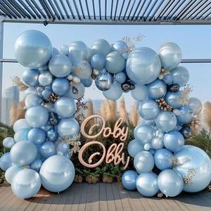 Blue Balloon Garland Double Stuffed Baby Light Blue Balloons Different Sizes 18/12/5in Thick Latex Pearl Balloon Arch for Baby Shower Wedding Bridal Birthday Boys Party Decorations