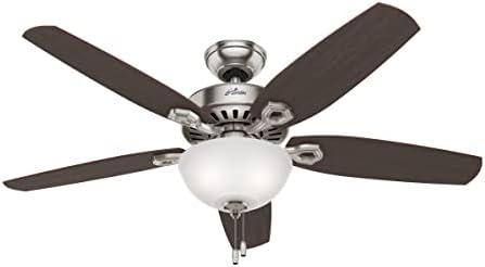 Hunter Fan Company 53090 Builder Deluxe Indoor Ceiling Fan with LED Light and Pull Chain Control, 52", Brushed Nickel Finish