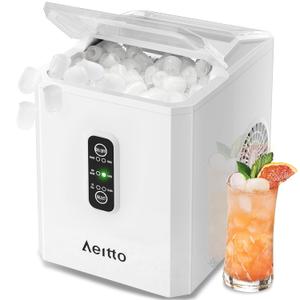 Aeitto Ice Makers Countertop, 26Lbs/24H, 9 Ice Cubes Release in 6 Mins, 2 Sizes of Bullet Ice Machine,Self-Cleaning Portable Ice Maker with Ice Scoop and Basket for Home Kitchen Office Bar RV, White