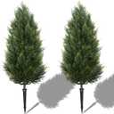 3FT Artificial Cedar Topiary Trees with Ground Spike, UV Resistant Topiary Trees Artificial Outdoor Plants, Artificial Plants Outdoor for Indoor, Front Porch, Garden, Set of 2