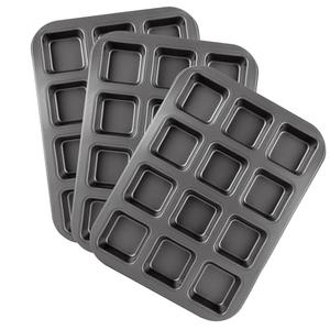 MUXHEL 3 Pcs 12-Cavity Brownie Pan with Dividers, 14" × 10.5" × 1.2" Non-Stick All Edges Cupcake Pan, Black Carbon Steel Square Muffin Pan for Oven Baking
