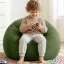 Stuffed Animal Storage Bean Bag Chair Cover for Kids (No Filler), Soft Comfy Velvet Beanbag Chair Cover Machine Washable,Kids Bean Bag Chair with Handle for Living Room Bedroom Dorm,Dark Green, S for Kids