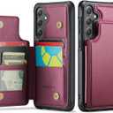 Vinich for Samsung Galaxy S25 Plus Wallet Case with Card Holder, RFID Blocking Credit Slots Kickstand Shockproof Phone Cover Fit for Galaxy S25 Plus 6.7" Wine Red