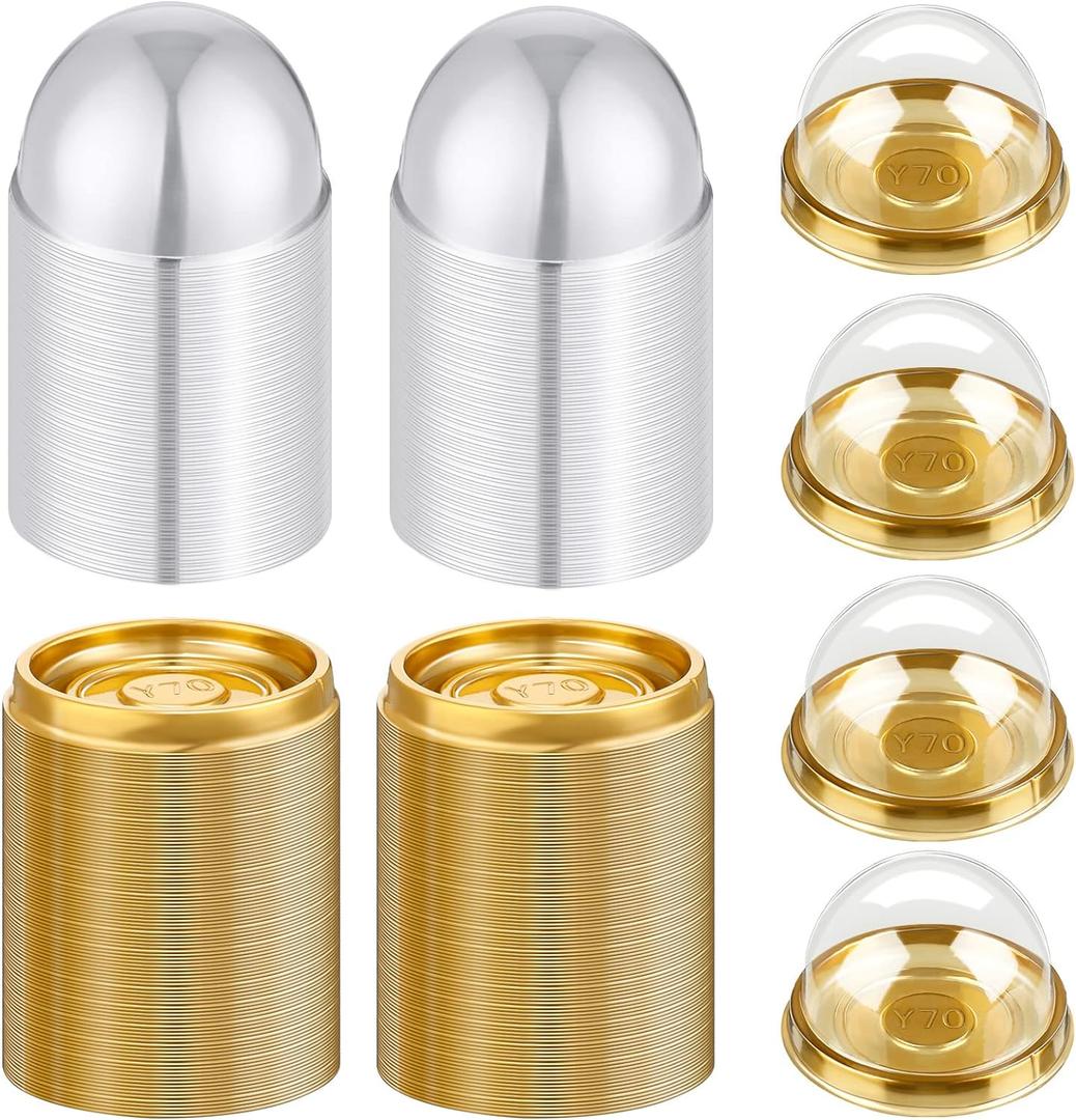 200 Pcs Mini Cupcake Boxes Containers Clear Plastic Muffins Cheese Pastry Containers with Dome Lids for Wedding Birthday Party Gifts Supplies, 2.87 x 2.87 x 1.97 Inch (Gold)