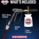 McKillans Pressure Washer Gun with Swivel & Foam Cannon Wide Mouth & M22-14mm Adapter - Adjustable Thick Foam - Power Washer Gun - 3/8" Male Plug & 1/4” Quick Connector Coupler