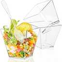 50 Pack 3.5 Oz Mini Square Dessert Cups with Spoons,Plastic Parfait Appetizer Cup,Disposable Plastic Cups for Puddings Mousse Desserts Pack Of 2