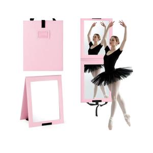 Shinowa Foldable Portable Full Length Mirror for Dancer, Camping and Travel, Shatter-Proof Acrylic Hanging Mirror with Handle, 33x13 Inch Full Body Travel Backstage Mirror, Pink