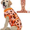 Kuoser Dog Recovery Suit for Dogs After Surgery, Professional Surgical Onesie for Female Male Dogs Spay Neuter, Soft Dog Surgery Suit Bodysuit for Abdominal Wounds Skin Disease (Large (Back: 16.1" - 20.1"; Weight: 23 - 48LB)), Orange Leopard