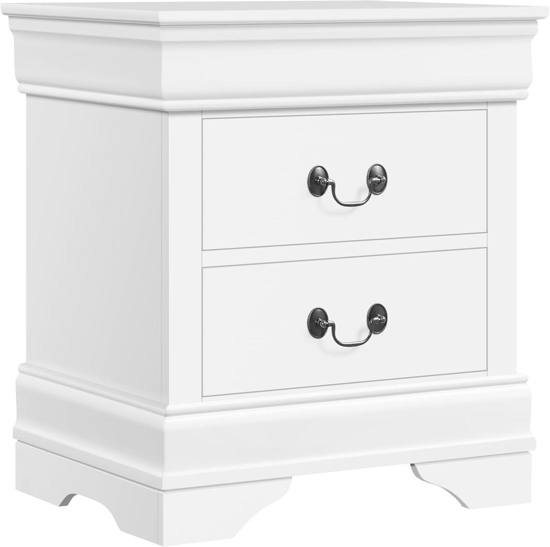 Yaheetech Fully-Assembled Nightstand with Drawers, Classic 2-Drawer Nightstand Large Bedside Table with Storage, Wooden Painted Storage Cabinet for Bedroom, 21.5L16W24.5H, White (White)
