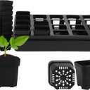2 inch (5CM) Square Nursery Pots 20 PCS,1 Pack Planting Pots Moving Tray and 24 Cell Pots Carrier Holders for Planting Propagation Germination Plugs Indoor Gardening (Black)