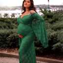 Saslax Off Shoulder Lace Maternity Dress for Photography Maxi Maternity Props Dresses for Photo Shoot Baby Shower (Green, Medium)