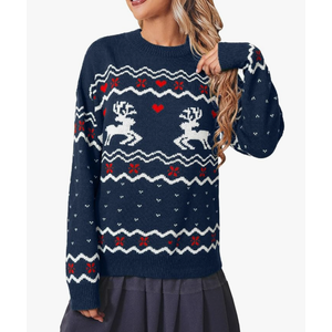 Miessial Women's Knitted Christmas Pattern Sweater Comfy Crewneck Long Sleeve Pullover Sweater S