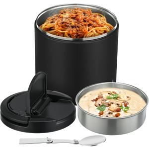 40oz Insulated Food Jar-Say Goodbye to Spills&Cold Meals|QuickLift Airtight Leak-Proof Lid Thermo for Hot Food, Wide Mouth Soup Thermos Lunch Box Container Adults|Stainless Steel with Folding Spoon (Black)