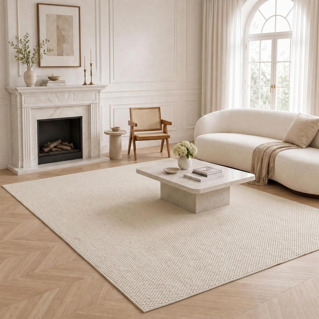 WEKELL Washable Easy Jute Rug 8x10, Non Slip, Indoor Outdoor Natural Color Fiber Area Rugs for Living Room, Bedroom, Kitchen, Patio, Boho Woven Design Easy-Cleaning Outside Carpet 8 x 10, Cream