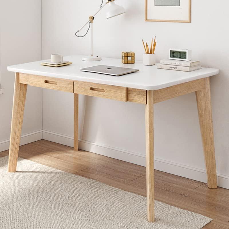 IOTXY Solid Wood Writing Desk - Home Office Workbench Desk with Drawer, 39.37" Width Laptop Computer Work Study Table, 100CM, White