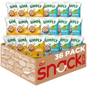 Smartfood Simply Variety Pack, White Cheddar and Sea Salt 0.5oz (36 Count) (EXP 08/25/26)