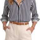 Womens Long Sleeve Button Down Shirt, Classic Blouse with Pearl Buttons, Casual & Dressy Tops for Women (White, L)