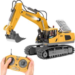 KidsFaves Remote Control Excavator Toys for Boys Turns 680-degree 2 Batteries Metal Shovel Lights/Sounds Construction Toys Birthday Gifts Boy Toys for 3 4 5 6 7 8 Years Old