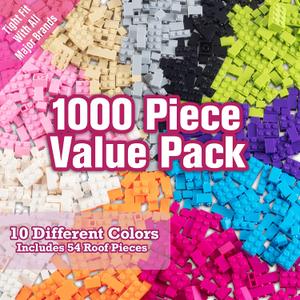 1000 Pieces Friends Pastel Building Block Bricks - 10 Colors, 9 Shapes & 54 Roof Pcs - Compatible & Tight Fit w All Major Brands - Great for Activity Tables & Creativity at Home - Kids Birthday Gift