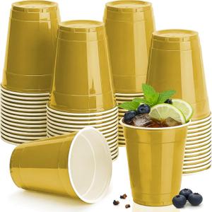 12 Oz Gold Plastic Cups Disposable,100 Count Party Cups for Wedding,Birthday,Picnic,Graduation