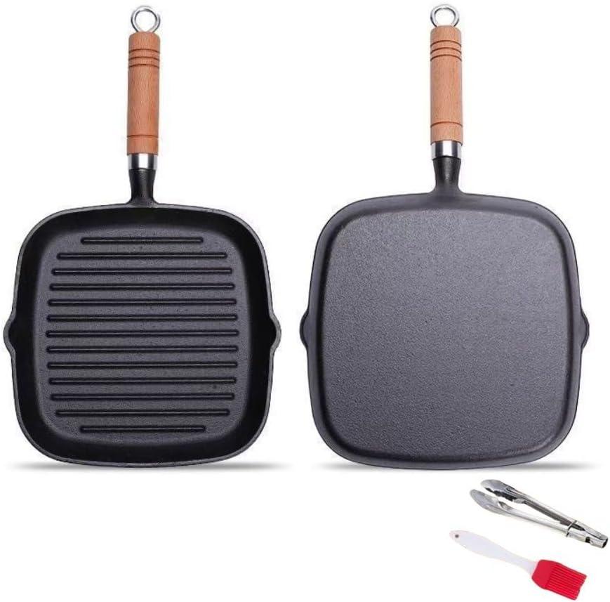 Nonstick Cast Iron Grill Pan with Double Spouts, 8.7-inch Durable Skillet for Stove Tops, Ideal for Indoor & Outdoor Cooking (8.7inch / 22cm)
