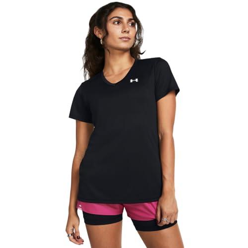 Under Armour Womens Tech Short Sleeve V Neck, (001) Black , Large