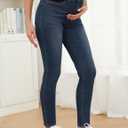 AMPOSH Women's Maternity Skinny Jeans Mid-Rise Stretchy Denim Pants for Pregnancy and Postpartum (L)
