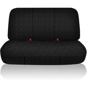 Heavy-Duty Textured Front Bench Seat Cover for Ford for Chevrolet for Dodge Trucks & Full Size Pickup Trucks, Stretchable Fabric with Storage Pockets-Black