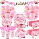 191Pcs Mother's Day Party Decorations Happy Mothers Day Party Supplies Tableware Set Include Paper Plates Napkins Cup Tablecloth Banner Best Mom Balloons Dinnerware for Mothers Day Serves 24 Guests