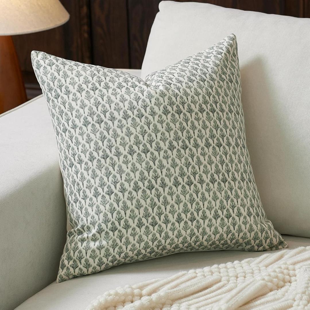 Floral Pillow Covers 24x24 Pillow Cover Block Print Couch Pillows for Living Room Decorative Neutral Accent Throw Pillow Covers, 1PC, Olive Green