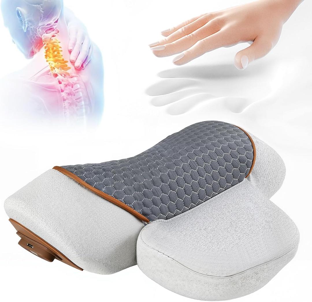 Pillow Traction Massager 2025 New for Neck Hump - 3-In-1 Cervical Neck Pillow with Heat Therapy, Memory Foam for Shoulder Neck Pain Relief, Ergonomic Massager Gray(Plug-In Only, Not Battery-Powered
