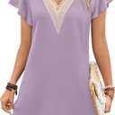 Ekouaer Nightgowns for Women Flare Short Sleeve Sleepshirt Guipure Lace V Neck Sleepwear Soft Pj Dress Night Shirt S-3XL (L)