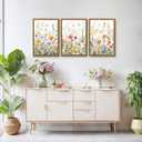 3 Piece Colorful Wildflower Wall Art Set, Framed Spring Wall Decor, Watercolor Floral Painting Canvas Prints, Flower Pictures, Farmhouse Botanical Artwork for Living Room Bedroom 12x16 Inch