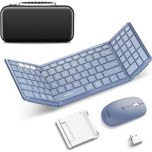 Foldable Keyboard and Mouse, Samsers Folding Bluetooth Keyboard Combo, 2.4G + BT5.0 x 2, FullSize Portable Travel Keyboard & Rechargeable Wireless Mouse for Windows Android iOS Mac OS, Blue