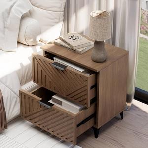 Chilihom Nightstand with 2 Drawers Night Stand with Fluted Panel, Modern Bedside Table for Bedroom, Wood End Table Side Table Small Storage Cabinet, Brown