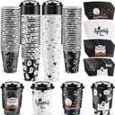 Umigy 100 Pack Halloween Disposable Coffee Cups 12 oz Paper Coffeeware with Dome Lids and Sleeves Hot Cold Beverage Coffee Juice Drinking Cups for Halloween Party Decoration(Spooky Style)