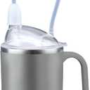 Multifunctional Adult Sippy Cup for Elderly Spill Proof - Easy to Grasp Handles, Precise Liquid Control- 15oz Stainless Steel Sippy Cup with Straw, No Spill Cups for Elderly, Seniors (Grey) (Gray)