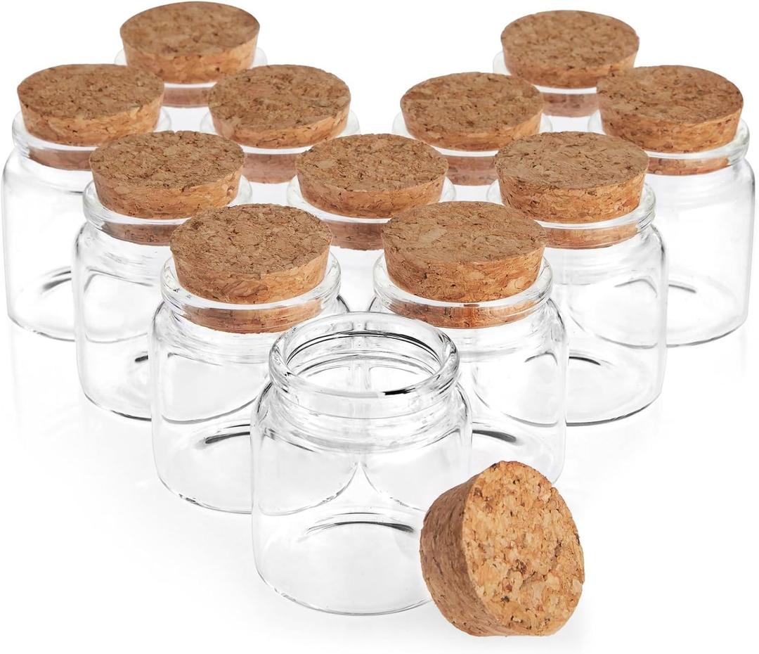 Bright Creations Small Glass Jars with Cork Lids, 50ml Mini Bottles for DIY Crafts, Party Favors, Sand - Pack of 12