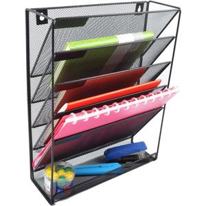 EASEPRES Hanging File Holder Organizer, 6 Tier Mesh Metal Wall Mount Document Letter Tray Organizer for Office Home, Black