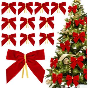 28PCS Red Velvet Bows for Christmas Tree,Velvet Ribbon Bows Christmas Ornaments for Xmas Tree Decorations Home Decor for Wreath Garland Gift Wrapping Crafts Wedding Party