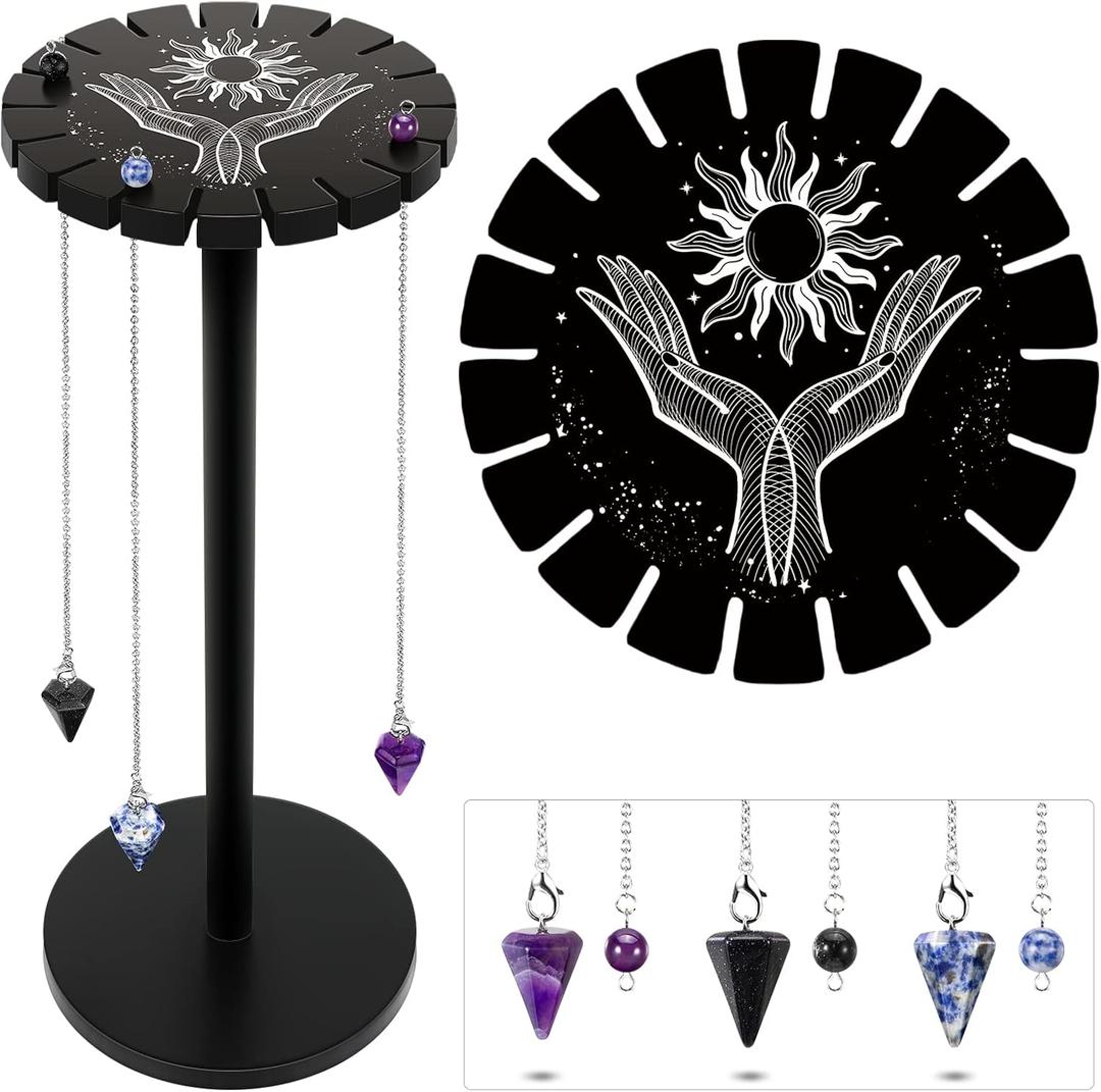 Yulejo 3-Shelf Pendulum Holder Crystal Shelf, Black Hand Moon Design for Crystal Essential Oil Display