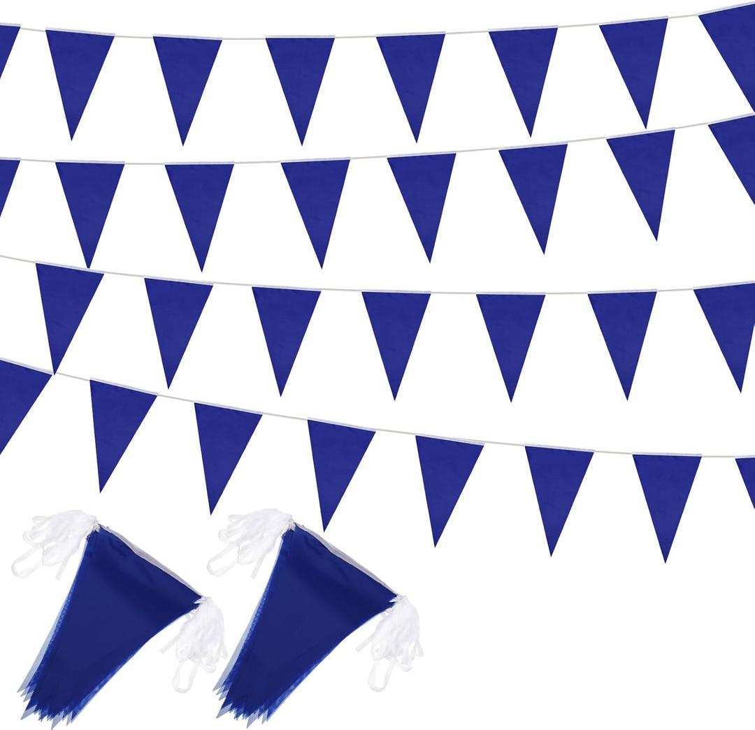 Panelee 300 Feet Blank Pennant Banners Flags String Hanging DIY 180 Pcs Triangle Bunting Pennant Garland for Opening Graduation Birthday Party Decoration Festival Celebration (Blue)