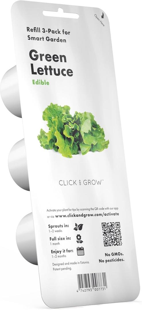 Click and Grow Green Lettuce 3-Pack Plant Pods for Smart Garden, Grow Fresh Greens at Home with Zero Effort