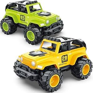 2 IN 1 Friction Powered Truck Toys for Toddlers, Push and Go Cars Toys for 3 4 5 6 Year Old Boys Girls, No Battery Off-Road Vehicles for Indoor Outdoor Play, Gifts for Birthday, Christmas, Easter
