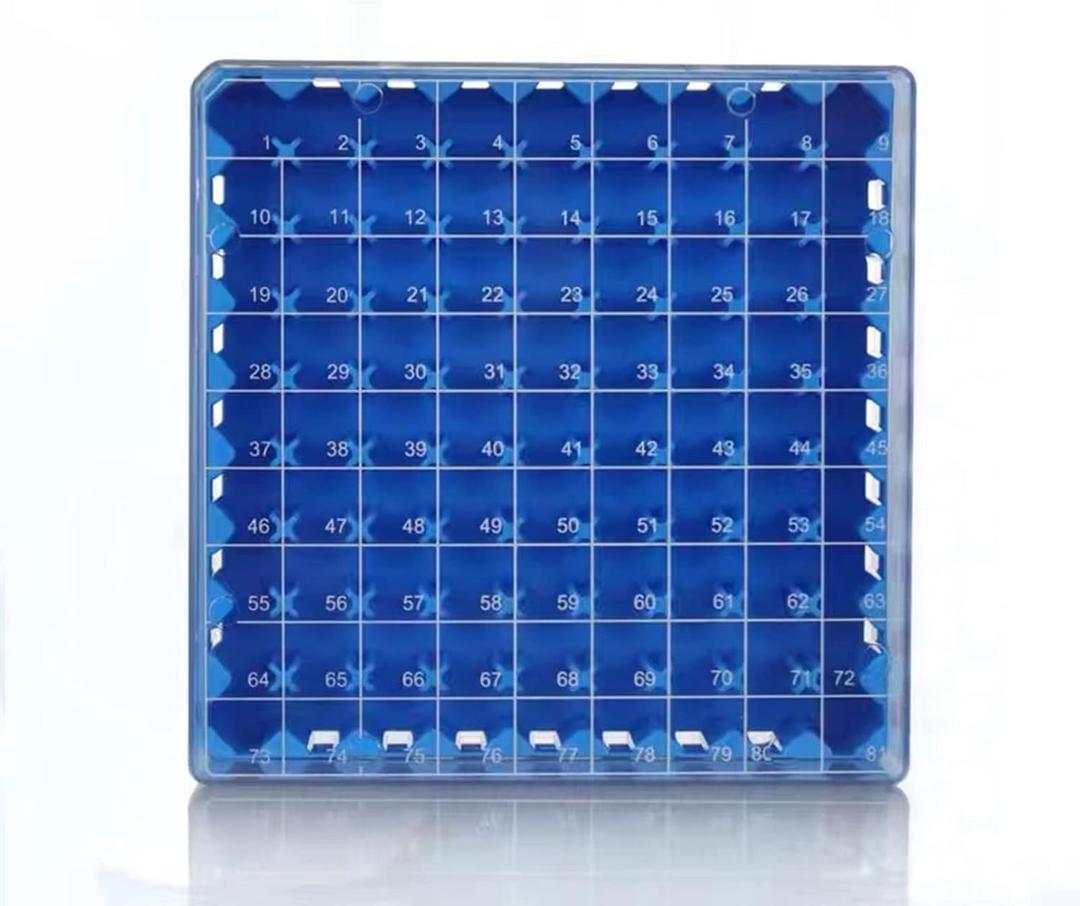Cryogenic Storage Box - Polycarbonate Freezer Boxes,Blue/81 Place, for Storing 1.5-2.0 mL Cryotubes (Pack of 1)