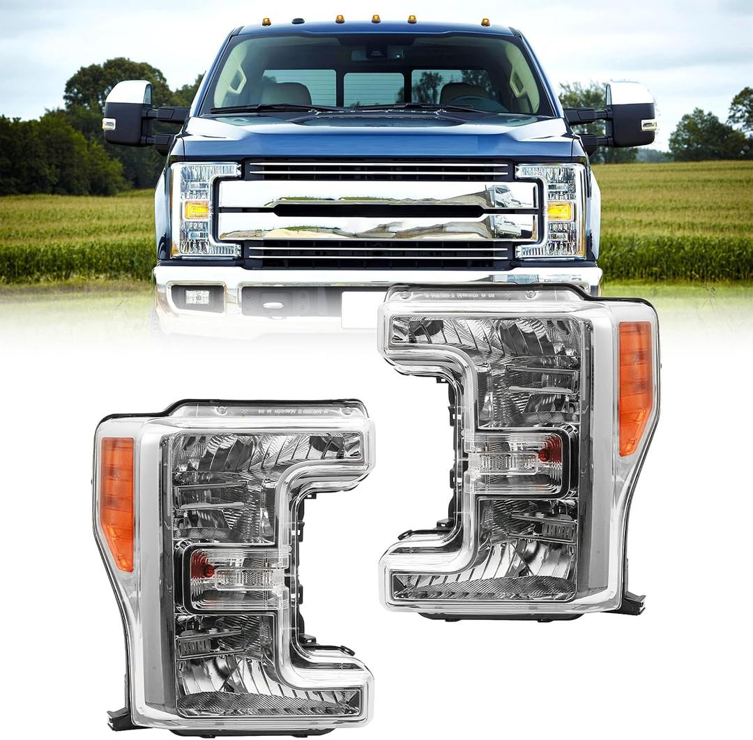 Chrome Pair Headlights Fit 2017-2019 Ford F250 F350 F450 F-550 SuperDuty