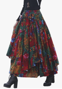 IDEALSANXUN Womens Elastic Waist Aline Cotton Lined Retro Maxi Hem Pleated Long Skirts Size Medium