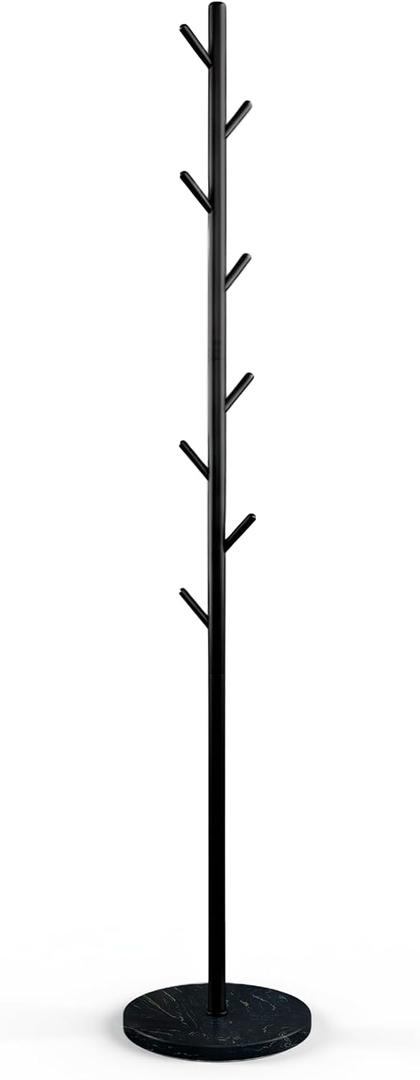 Coat Rack Freestanding Metal Clothing Rack Modern Clothes Organizer with 8 Coat Hooks Space-Saving Hall Tree for Entryway, Bedroom, Office Sturdy Minimalist Coat Hanger & Garment Rack (Black)