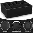 Black Utensil Holder for Party - Wooden Paper Plate and Utensil Caddy for Countertop - Silverware Caddy for Cup Fork Spoon Napkin - Cutlery Organizer for Kitchen Camping Buffet Picnic